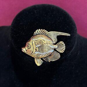 Damascene Spain 3D Angel Fish BROOCH Vintage